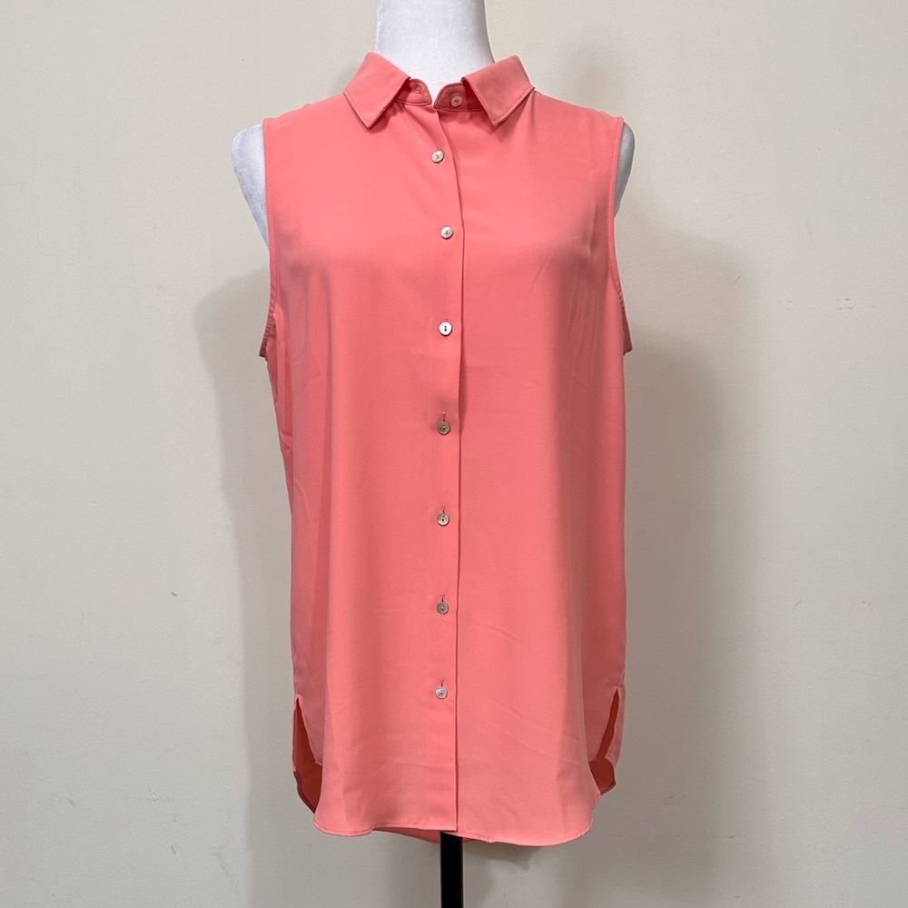 NWOT Rachel Zoe Polyester Pink Orange Loose Fit Sleeveless Button Down Shirt L